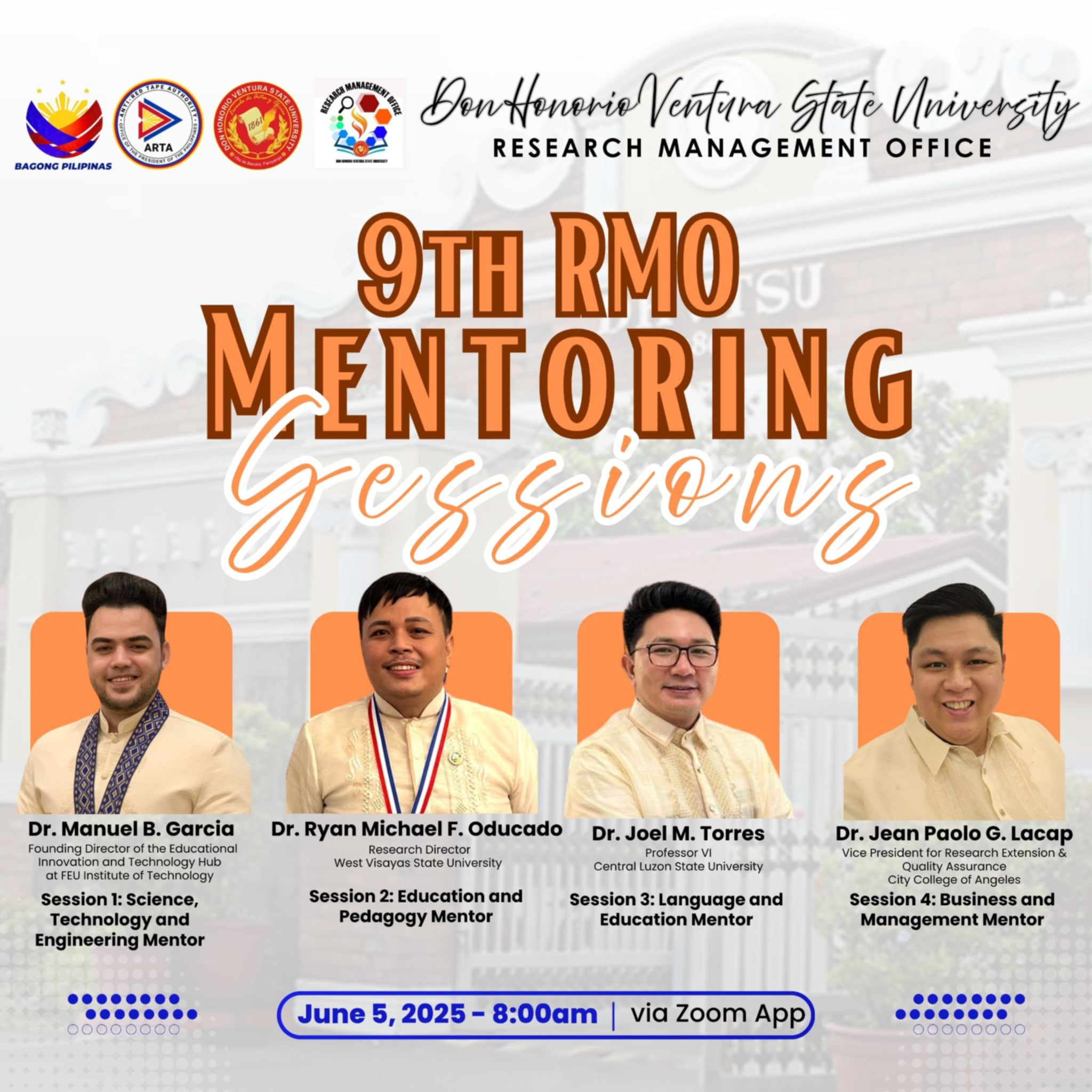 Mentors of the 9th Research Management Office (RMO) Mentoring Sessions, Pampanga State University (formerly Don Honorio Ventura State University).